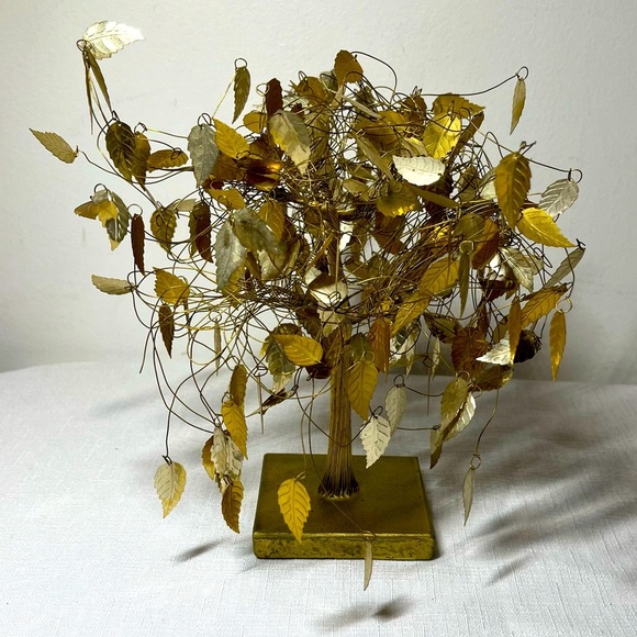 MCM DREAM TREE TWISTED WIRE SCULPTURE GOLD LEAVES. Vintage - Picture 4 of 7